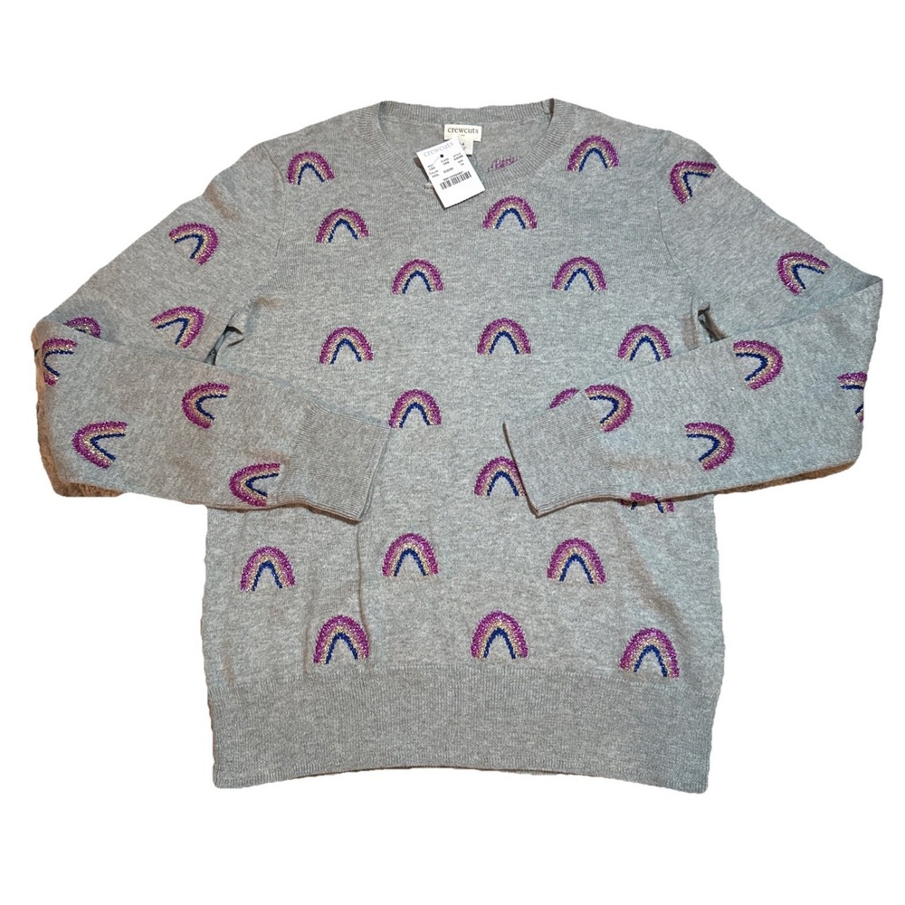 Adorable NWT Girls Size 14 Crewcuts Embroidered Rainbow 🌈 Lightweight Sweater
